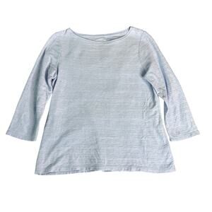 Talbots Women's sz Large 100% Pima Cotton Textured 3/4 Sleeve Baby Blue Shirt